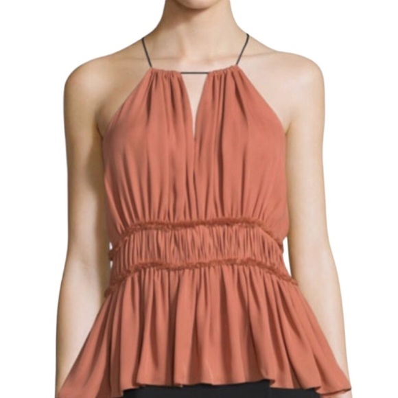 Cinq A Sept Lotus Peplum Silk Halter Top - Picture 12 of 12